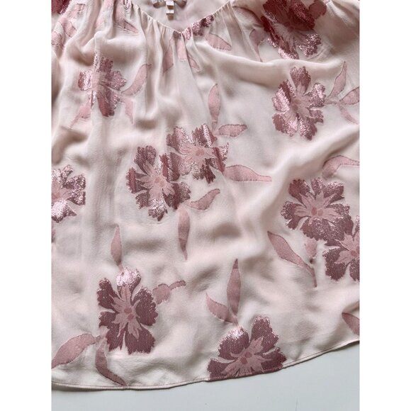 REBECCA TAYLOR Pink Metallic Floral Silk Georgette Flutter Sleeve Blouse, Size M - Picture 10 of 15